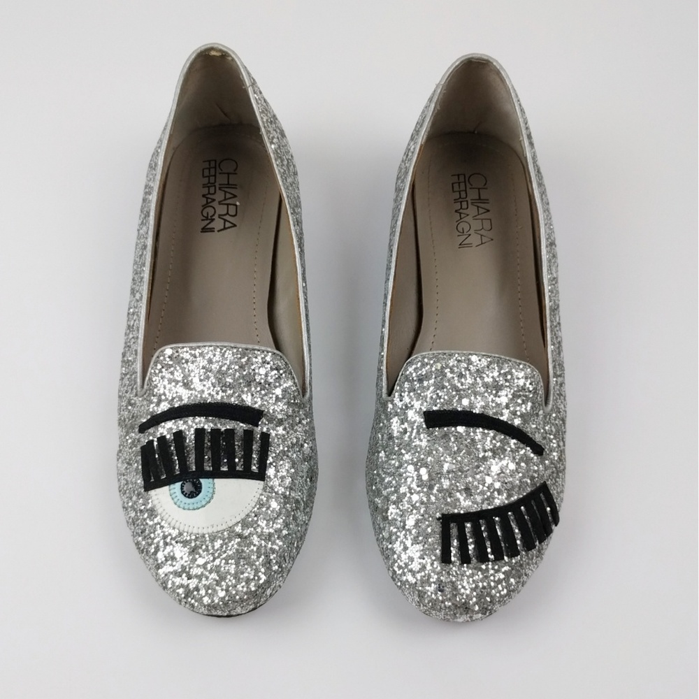 Chiara Ferragni Silver Glitter 'Flirting' Flats